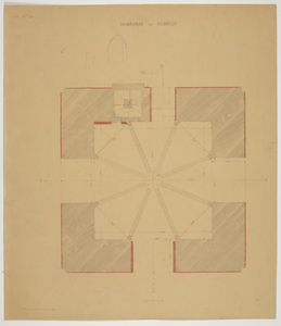 217157 Plattegrond (van oost naar west) van het tweede vierkant van de Domtoren te Utrecht, ter hoogte van het begin ...